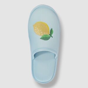 🍋 Charter Club Lemon Embroidered Mule Slippers – Light Blue | Size M (7–8)